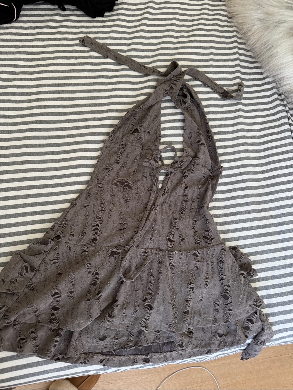 Edikted shredded backless halter mini dress